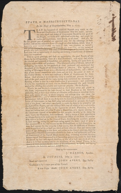 State Constitutional Convention for Massachusetts, 1777-1780