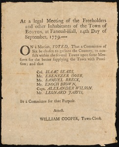 Appeals from Inhabitants of Boston, 1774-1779