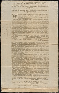 Act to Prevent the Export of Certain Articles from the State, 1779