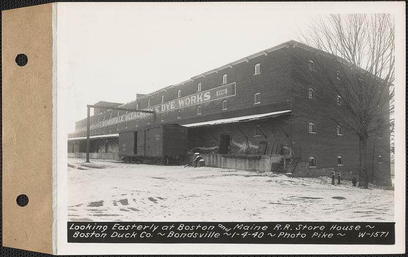 Looking easterly at Boston & Maine Railroad storehouse, Boston Duck Co., Bondsville, Palmer, Mass., Jan. 4, 1940