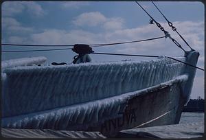 Part of a boat covered in ice