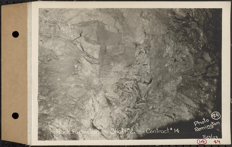 Contract No. 14, East Portion, Wachusett-Coldbrook Tunnel, West Boylston, Holden, Rutland, rock formation, Shaft 2, Holden, Mass., Jul. 29, 1929