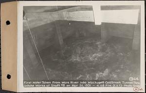 Contract No. 19, Dam and Substructure of Ware River Intake Works at Shaft 8, Wachusett-Coldbrook Tunnel, Barre, first water taken from Ware River into Wachusett Coldbrook Tunnel through Intake Works at Shaft 8 on Mar. 20 1931, Barre, Mass., Mar. 20, 1931