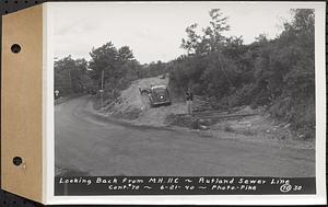 Contract No. 70, WPA Sewer Construction, Rutland, looking back from manhole 11C, Rutland Sewer Line, Rutland, Mass., Jun. 21, 1940