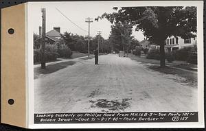 Contract No. 71, WPA Sewer Construction, Holden, looking easterly on Phillips Road from manhole 16B-3, Holden Sewer, Holden, Mass., Sep. 17, 1940