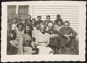 Church group posed on the south side of the Congregational Church in Whately