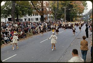 Westford Academy majorettes leading the marching band in the bicentennial parade