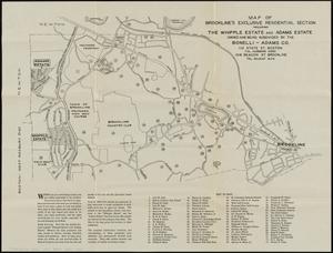 Map of Brookline's exclusive residential section including the Whipple Estate and Adams Estate owned and being subdivided by the Bonelli-Adams Co.