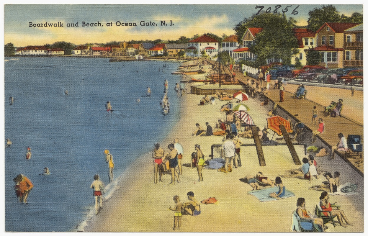 Boardwalk and beach, at Ocean Gate, N. J.
