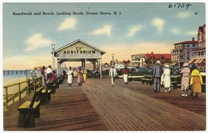 Boardwalk and beach, looking south, Ocean Grove, N. J.