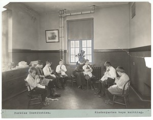 Kindergarten Boys Knitting, Perkins Institution