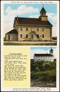 Town Hall on Storm Hill, Truro, Cape Cod, Mass. Federated Church on Storm Hill, Truro, Mass.
