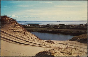 Sand dunes along Outer Cape Cod with Cape Cod Bay in the background