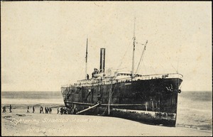 Lightering stranded steamship ashore on Cape Cod