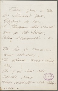 Emily Dickinson, Amherst, Mass., autograph manuscript poem: There came a day at summer's full, 1862