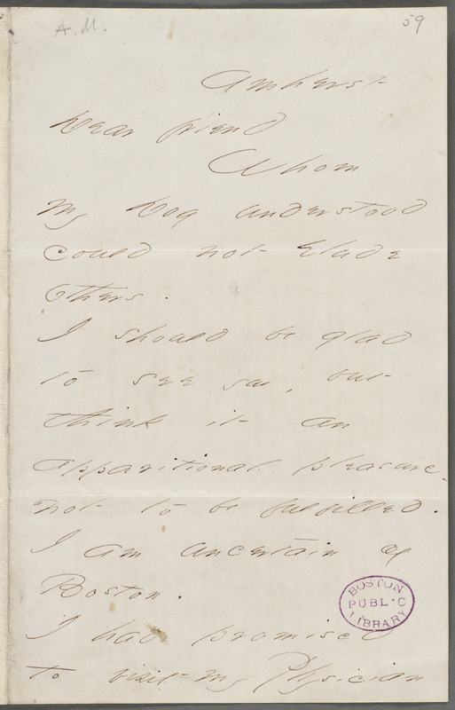 Emily Dickinson, Amherst, Mass., autograph letter signed to Thomas Wentworth Higginson, 17 March 1866