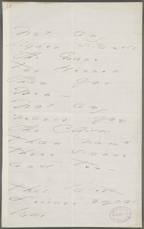 Emily Dickinson, Amherst, Mass., autograph manuscript poem: Not any higher stands the grave, 1873