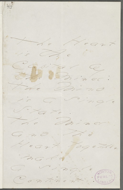 Emily Dickinson, Amherst, Mass., autograph manuscript poem: The Heart is the Capital of the Mind, 1876