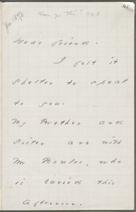 Emily Dickinson, Amherst, Mass., autograph note to Thomas Wentworth Higginson, 19 January 1878