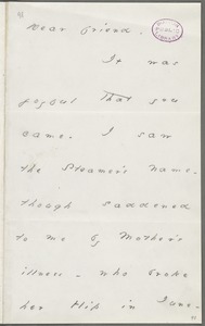 Your Scholar (Emily Dickinson), Amherst, Mass., autograph letter signed to Thomas Wentworth Higginson, November 1878