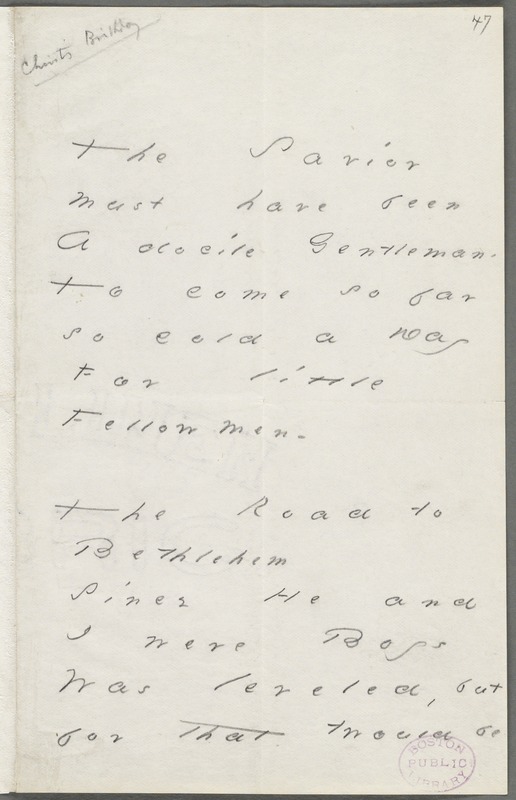 Emily Dickinson, Amherst, Mass., autograph manuscript poem: The Savior must have been, 1880