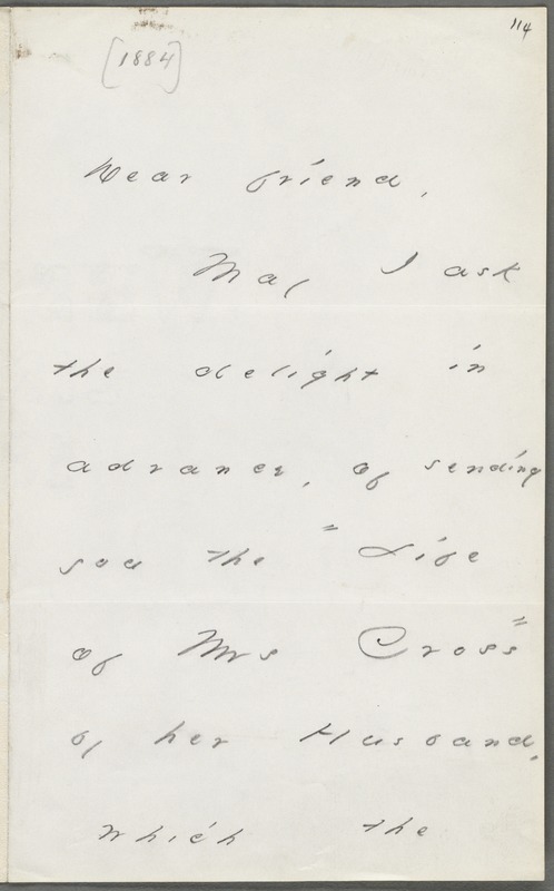Emily Dickinson, Amherst, Mass., autograph note to Thomas Wentworth Higginson, late April 1883