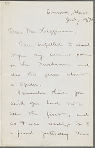 Frances Lavinia Norcross, Concord, Mass., autograph letter signed to Thomas Wentworth Higginson, 19 July 1891