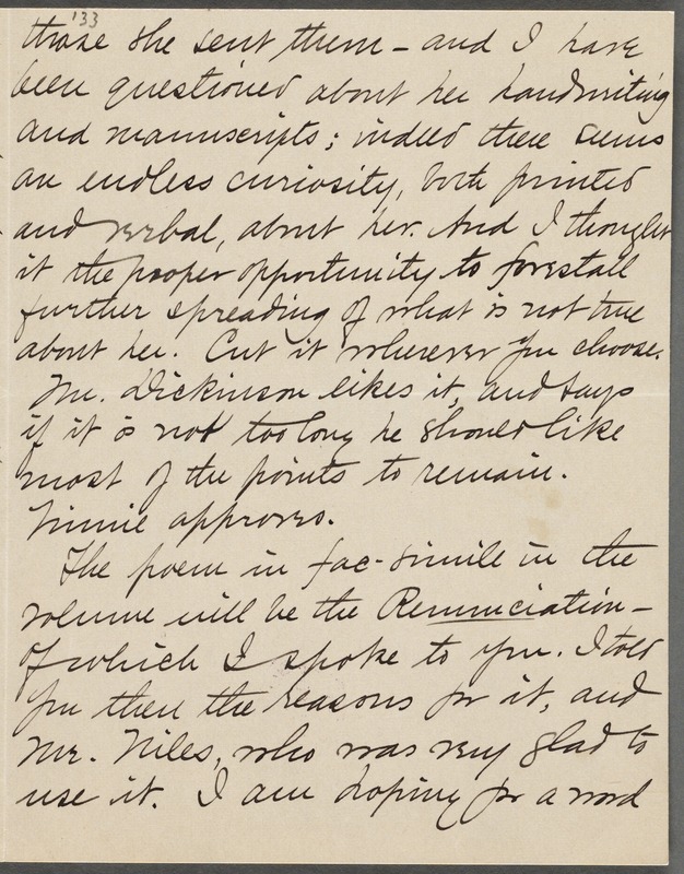 Mabel Loomis Todd, Amherst, Mass., autograph letter signed (initials) to Thomas Wentworth Higginson, 25 July 1891