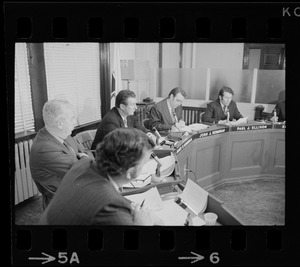 William H. Ohrenberger, John J. McDonough, James W. Hennigan Jr., John J. Kerrigan, and Paul J. Ellison at Boston School Committee meeting