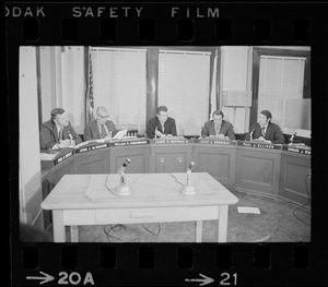 John J. McDonough, William H. Ohrenberger, James W. Hennigan Jr., John J. Kerrigan, and Paul J. Ellison at Boston School Committee meeting