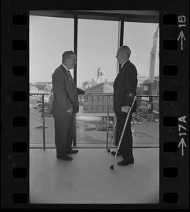 Robert M. Morgan and John Collins in mayor's office in new Boston City Hall during "Second Boston Tea Party"