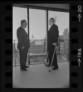 Robert M. Morgan and John Collins in mayor's office in new Boston City Hall during "Second Boston Tea Party"