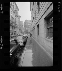 Mrs. Louise Day Hicks walks alone after she attended a conference with Governor John Volpe on Beacon Hill