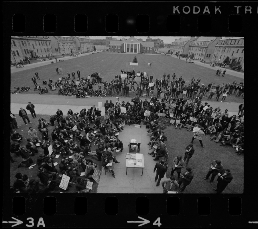 Inmates demonstrate at Norfolk Prison Colony, holding a meeting in the main area of the complex