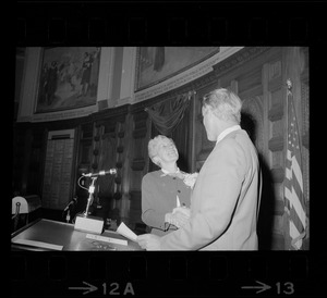 Gov. Sargent affirms the appointment of Mrs. Mary Newman as his Secretary of Manpower at the State House