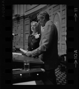 Gov. Sargent affirms the appointment of Mrs. Mary Newman as his Secretary of Manpower at the State House