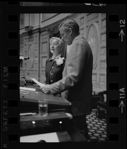 Gov. Sargent affirms the appointment of Mrs. Mary Newman as his Secretary of Manpower at the State House