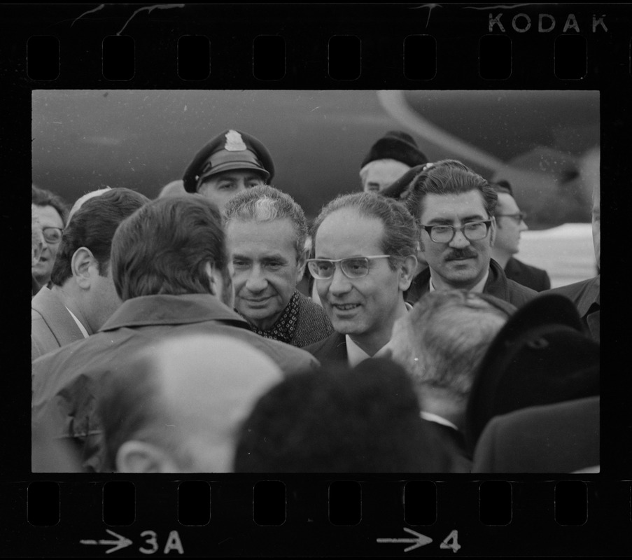 Italian Prime Minister Emilio Colombo arriving at Logan Airport