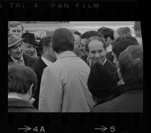 Italian Prime Minister Emilio Colombo arriving at Logan Airport