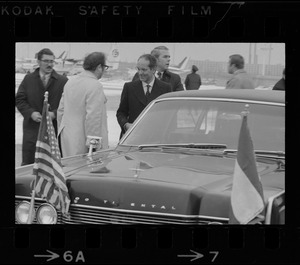 Italian Prime Minister Emilio Colombo arriving at Logan Airport