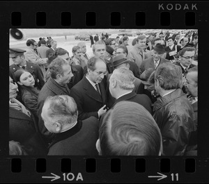 Italian Prime Minister Emilio Colombo arriving at Logan Airport