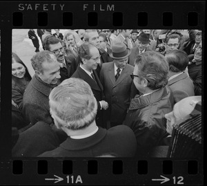 Italian Prime Minister Emilio Colombo arriving at Logan Airport