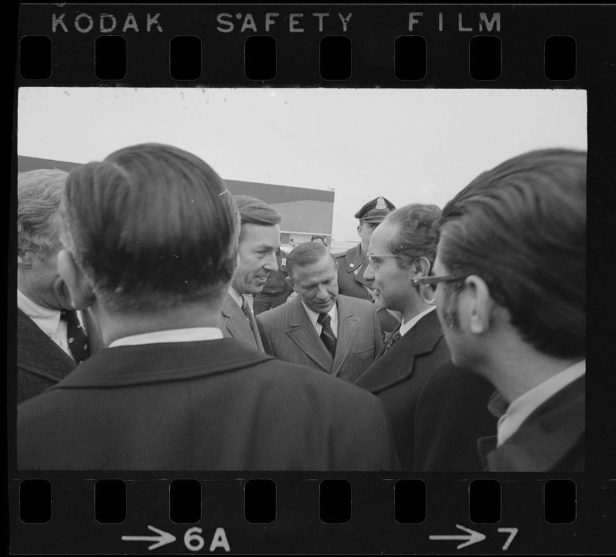 Italian Prime Minister Emilio Colombo greeted by Lt. Gov. Donald Dwight at Logan Airport