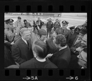 Italian Prime Minister Emilio Colombo greeted by Lt. Gov. Donald Dwight at Logan Airport