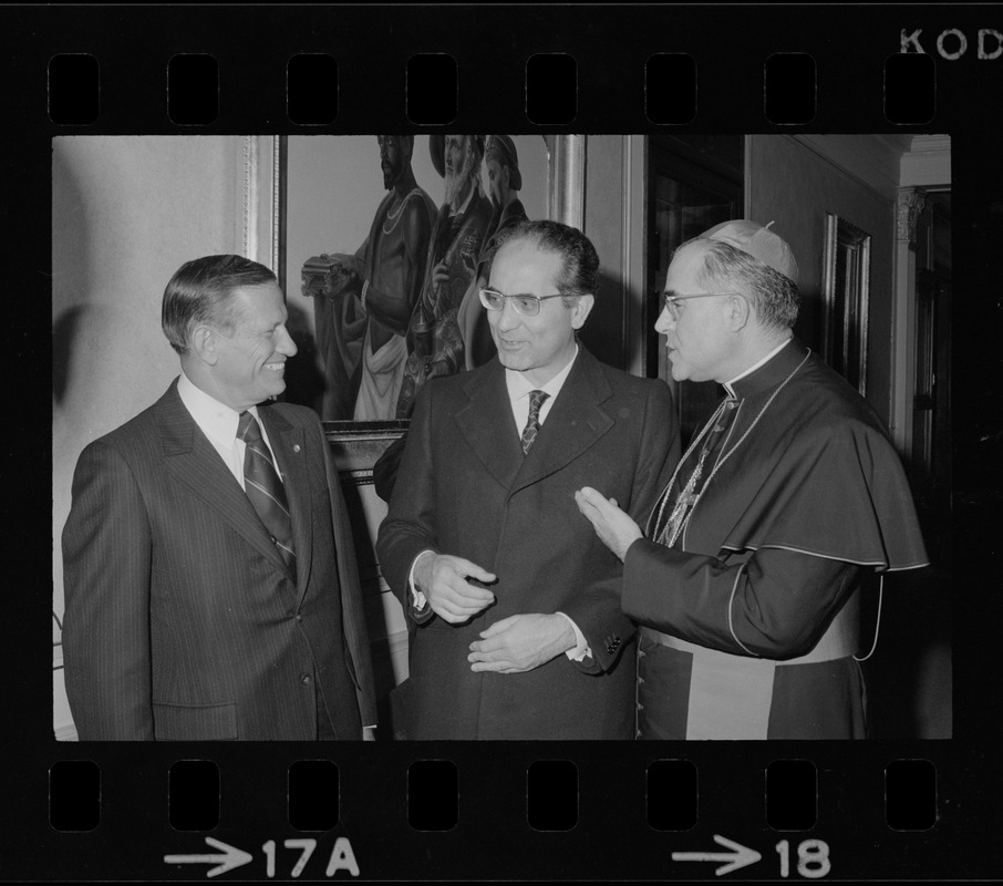 Italian Prime Minister Emilio Colombo visiting Archbishop Humberto S. Medeiros