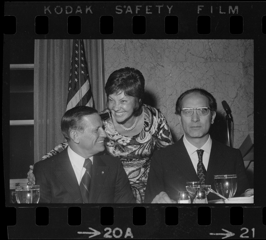 Italian Prime Minister Emilio Colombo and Transportation Secretary John A. Volpe talk with Sen. Brooke's wife during last night's Italian-American awards ceremony