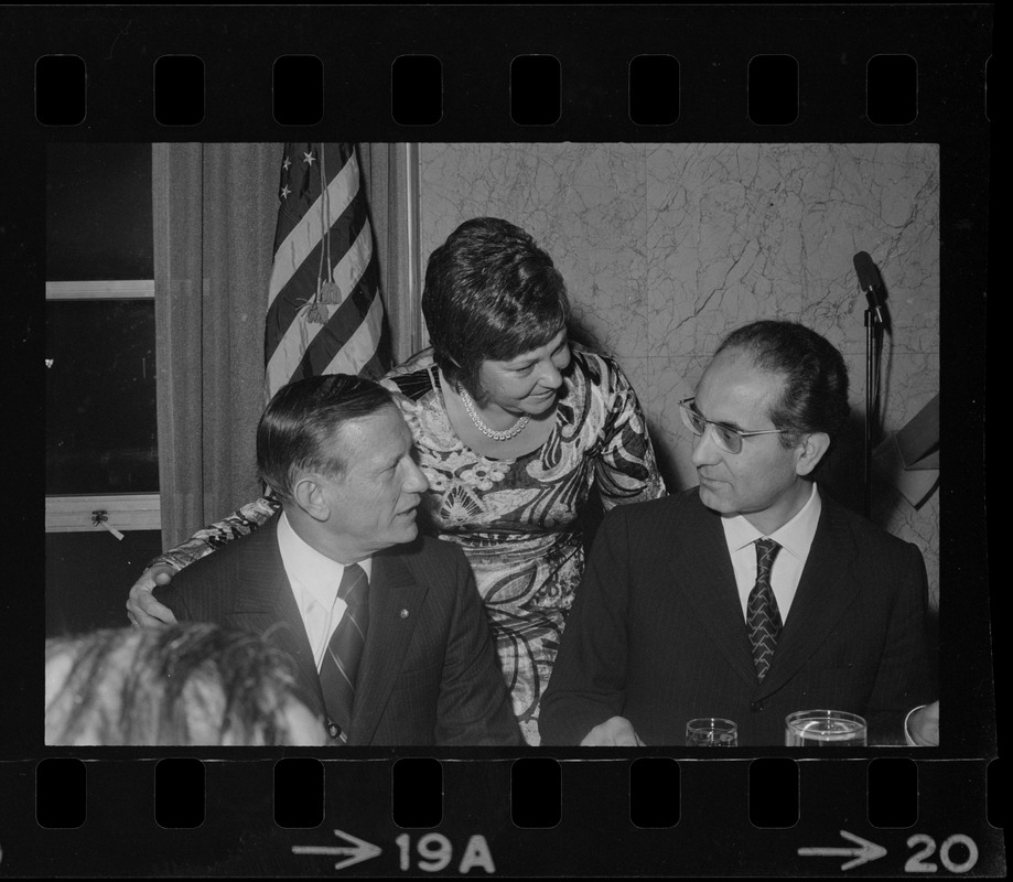 Italian Prime Minister Emilio Colombo and Transportation Secretary John A. Volpe talk with Sen. Brooke's wife during last night's Italian-American awards ceremony