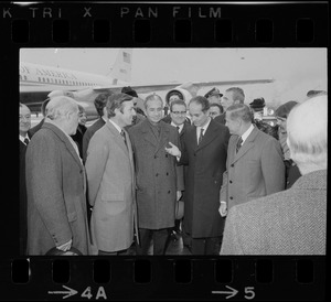 Lt. Gov. Donald Dwight, Italian Foreign Minister Aldo Moro, Italian Prime Minister Emilio Colombo, and Secretary of Transportation John Volpe at Logan Airport