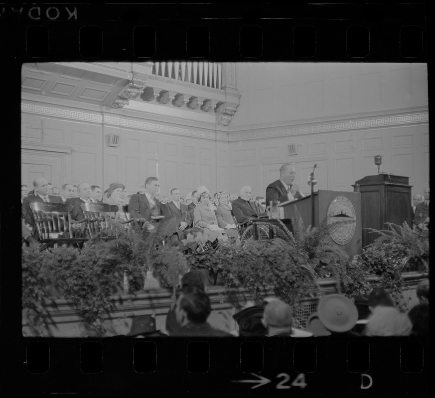 Mayor John Collins delivering inaugural address