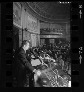 Re-elected Speaker David Bartley addresses House of Representatives as 1971 session of the Great and General Court of the Commonwealth opens
